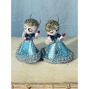 Unbranded Angel Ornaments Unisex OS Blue Vintage Japan Spun Cotton Foil Set of 2